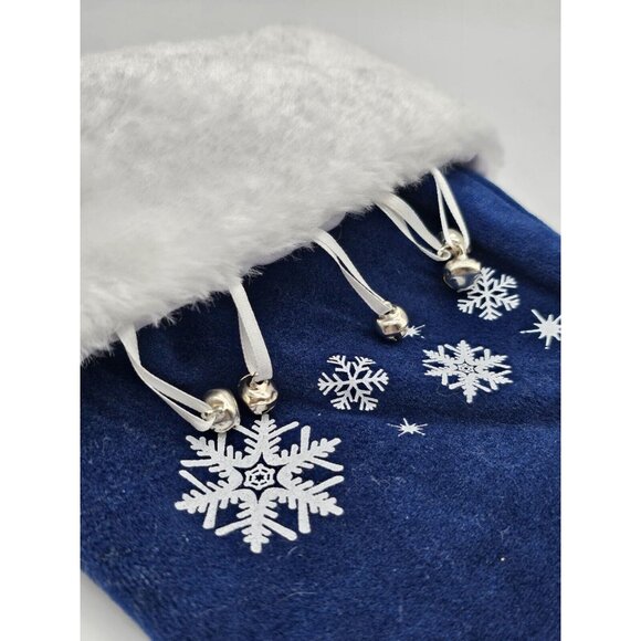 New England Patriots Christmas Holiday Snowflake Stocking Jingle Bells NFL 19" - Picture 3 of 8